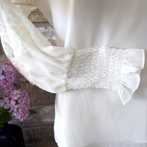 LACE BLOUSE, 8, CREAM OFF-WHITE IVORY by WHITE HOUSE BLACK MARKET, LONG SLEEVES - Picture 4 of 8